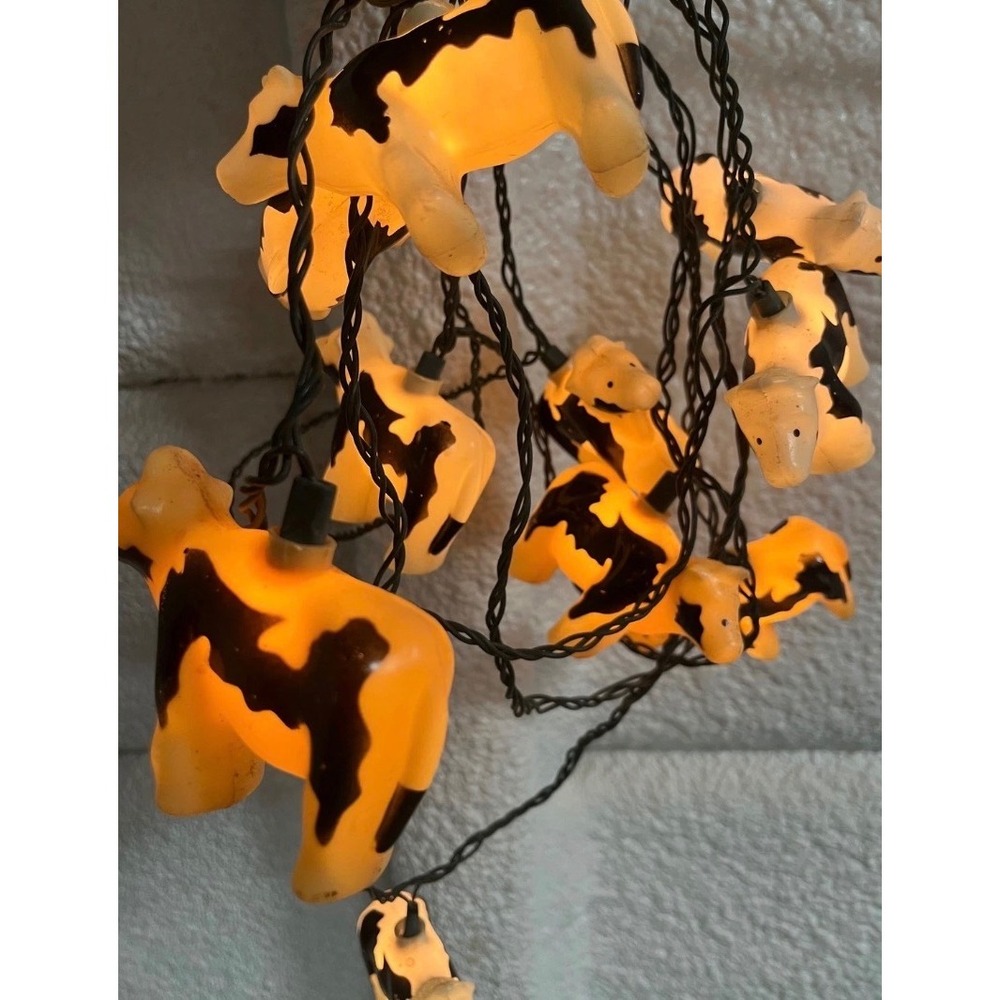 Vintage Holstein Cow String Lights Farmhouse Country Decor Novelty Party 10ct